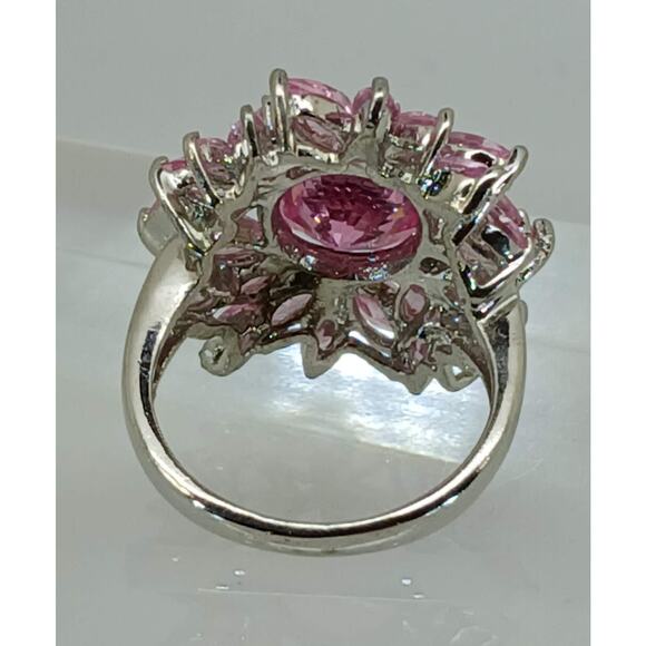 Vintage Ring Size 7 Silver Tone White Gold GP Pink CZ Diamond Cocktail - Picture 2 of 10